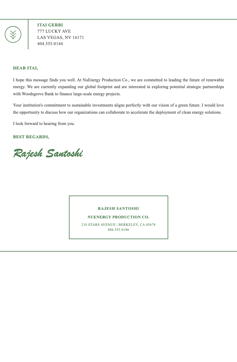 Letter origin theme - Professional business letter template for partnership proposals and corporate correspondence.